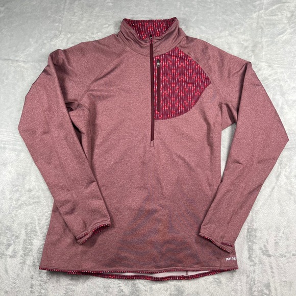 Patagonia Tops - Patagonia Womens‎ Speedwork XL 1/4 Zip Pullover Heathered Burgundy Dot Trim